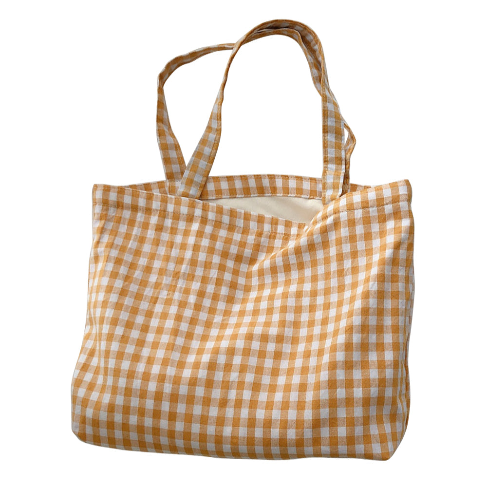 573 Women Cotton Tote Bag Grid Pattern Shoulder Bag for Gym Work School 573 Women Cotton Tote Bag Grid Pattern Shoulder Bag for Gym Work School